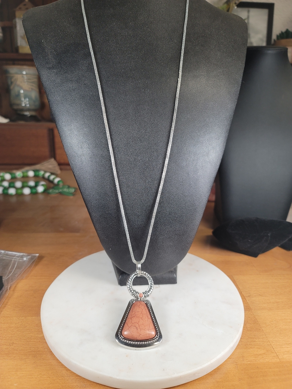 paparazzi Silver-Tone Necklace with Brown Stone Triangle Pendant